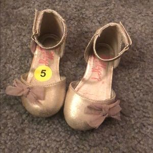 Tan & Glitter Baby Girl Flat Dress Shoes